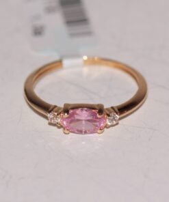 14K ARANY NŐI GYŰRŰ RÓZSASZÍN CIRKÓNIA KŐVEL 47-es méret
